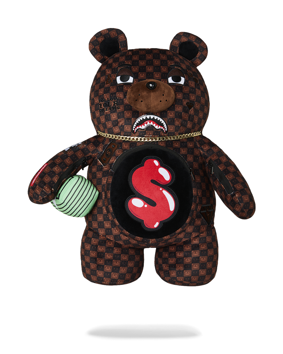 SHARKS IN PARIS WTF BUBBLE BROWN CHECK MONEYBEAR BACKPACK